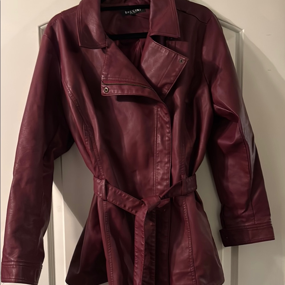 Baccini Red Leather Moto Jacket Asymmetrical Zipper Notched Lapel